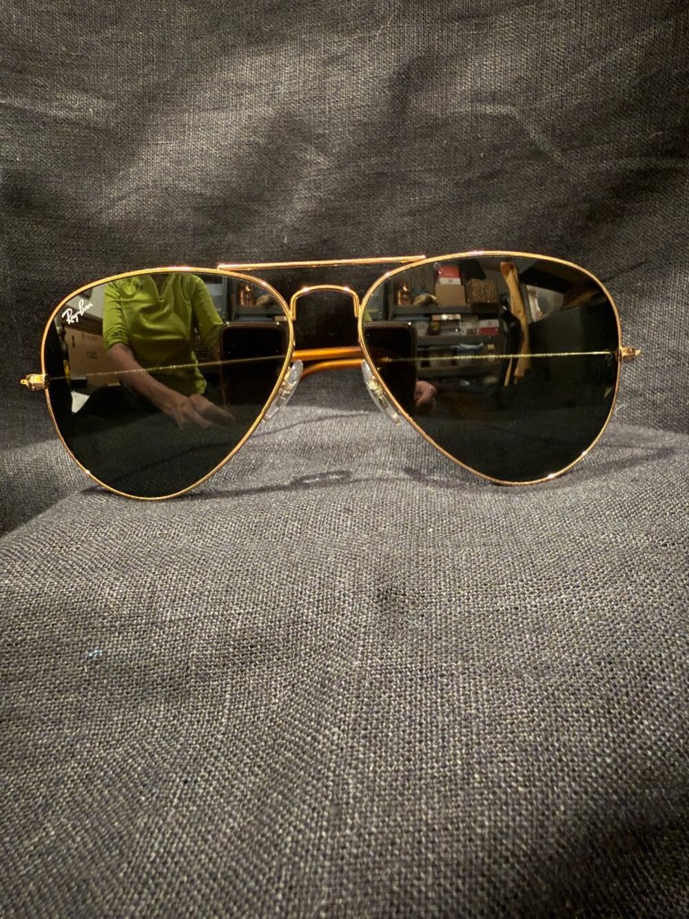 Ray-Ban Polarized Gold Frame Green Lens Aviator Sunglasses